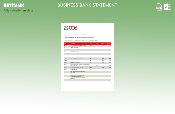 Модерен стил на корпоративна тековна сметка на UBS Bank Шаблон Word и PDF
